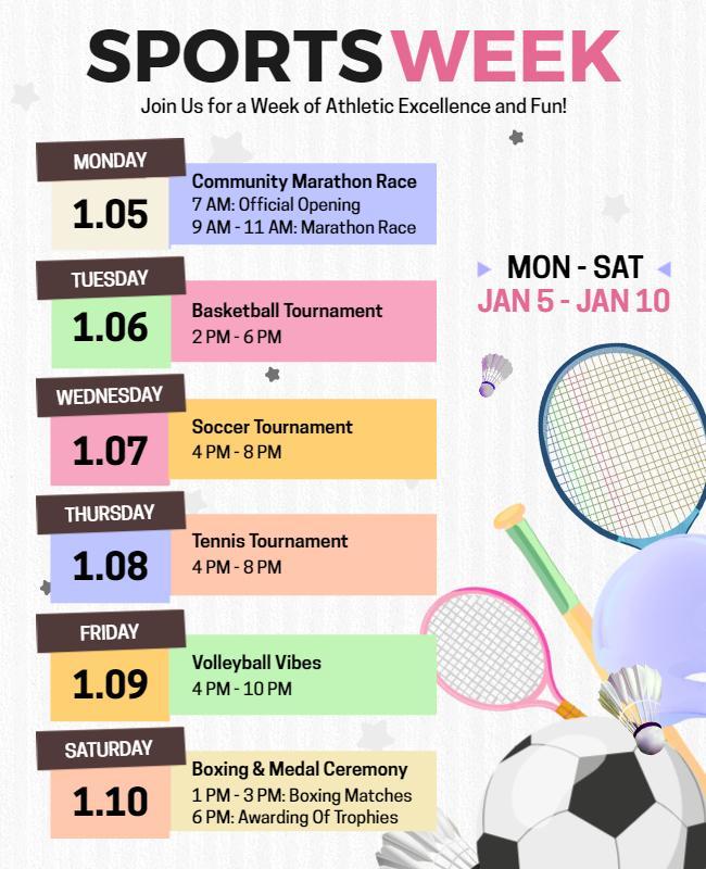 Weekly Sports Activities Event Schedule Flyer Template