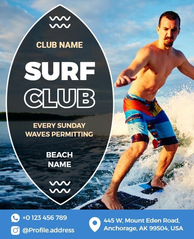 Weekly Surf Club Event Announcement Flyer Template