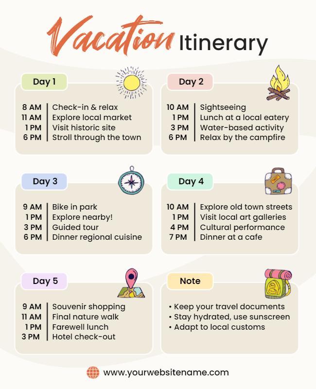 Weekly Vacation Itinerary Planner Flyer Template