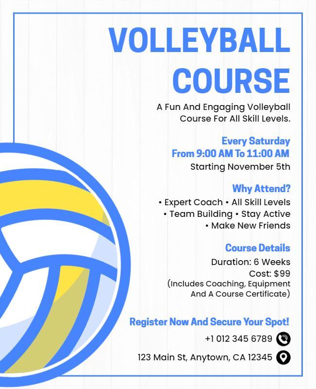 Weekly Volleyball Training Course Flyer Template