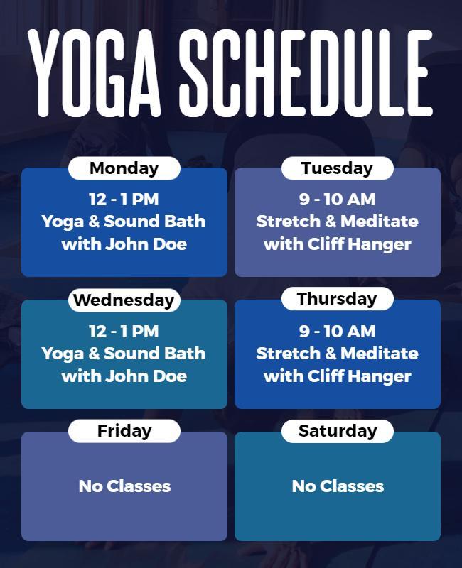 Serene Blue Yoga Class Weekly Schedule Flyer Template