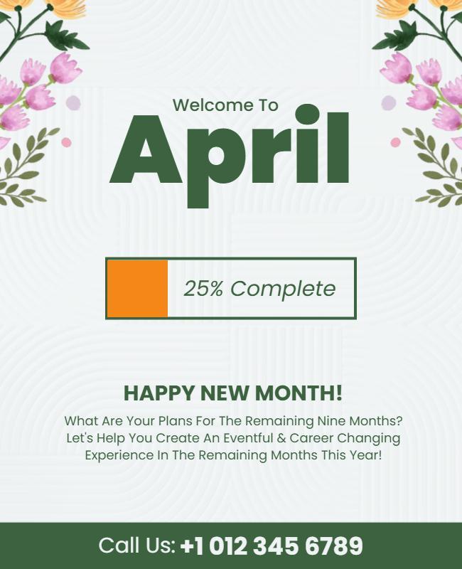 Welcome April with Floral Theme Flyer Template