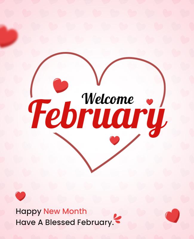 Welcome February Heart Theme Flyer Template