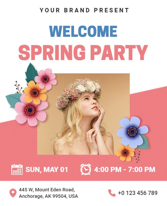 Welcome Spring Floral Party Flyer Template