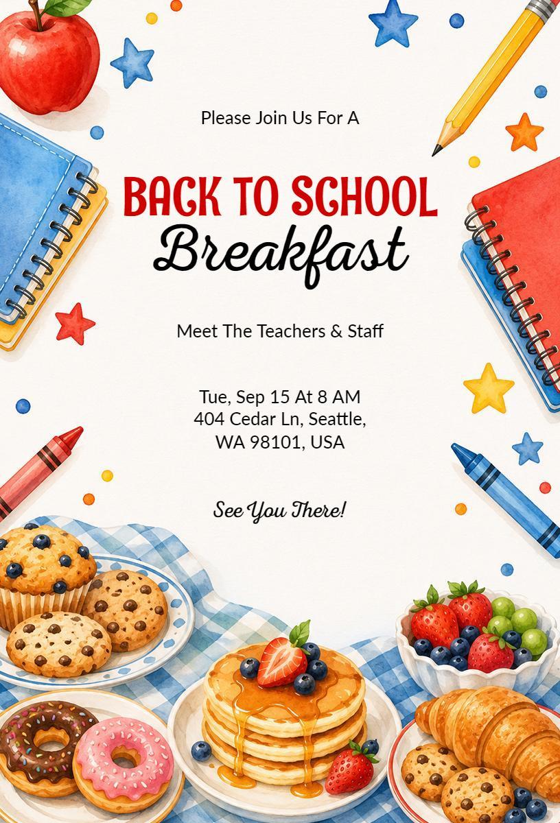 Welcoming Back To School Breakfast Gathering Invitation Template