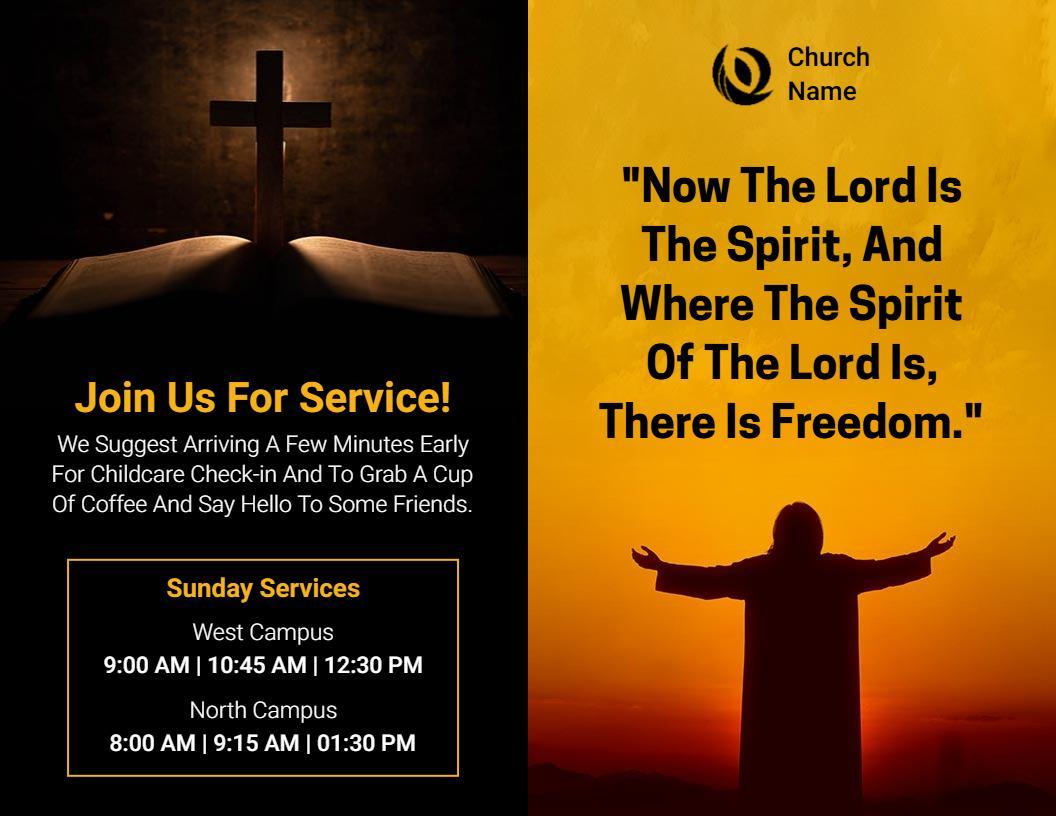 Welcoming Church Service Schedule and Community Engagement Brochure Template