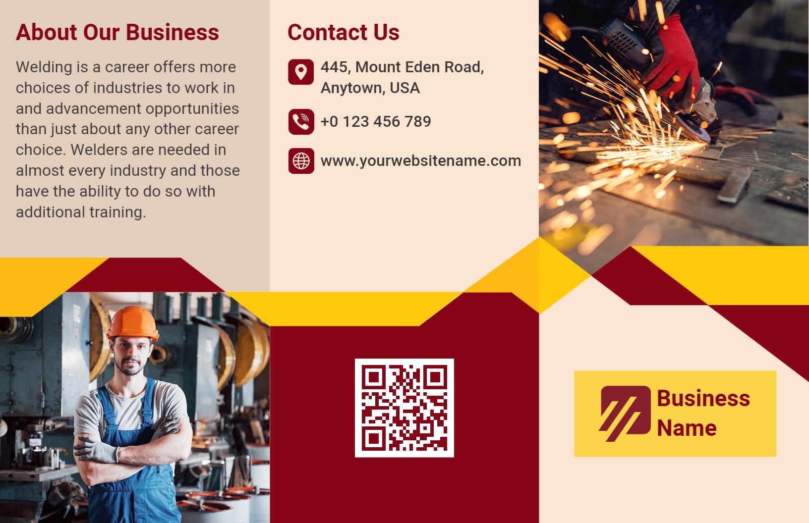 Welding Career Training and Fabrication Services Tri Fold Brochure Template