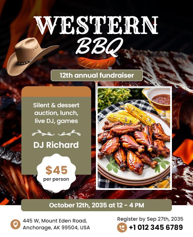 Western Bbq Fundraiser Event Flyer Template