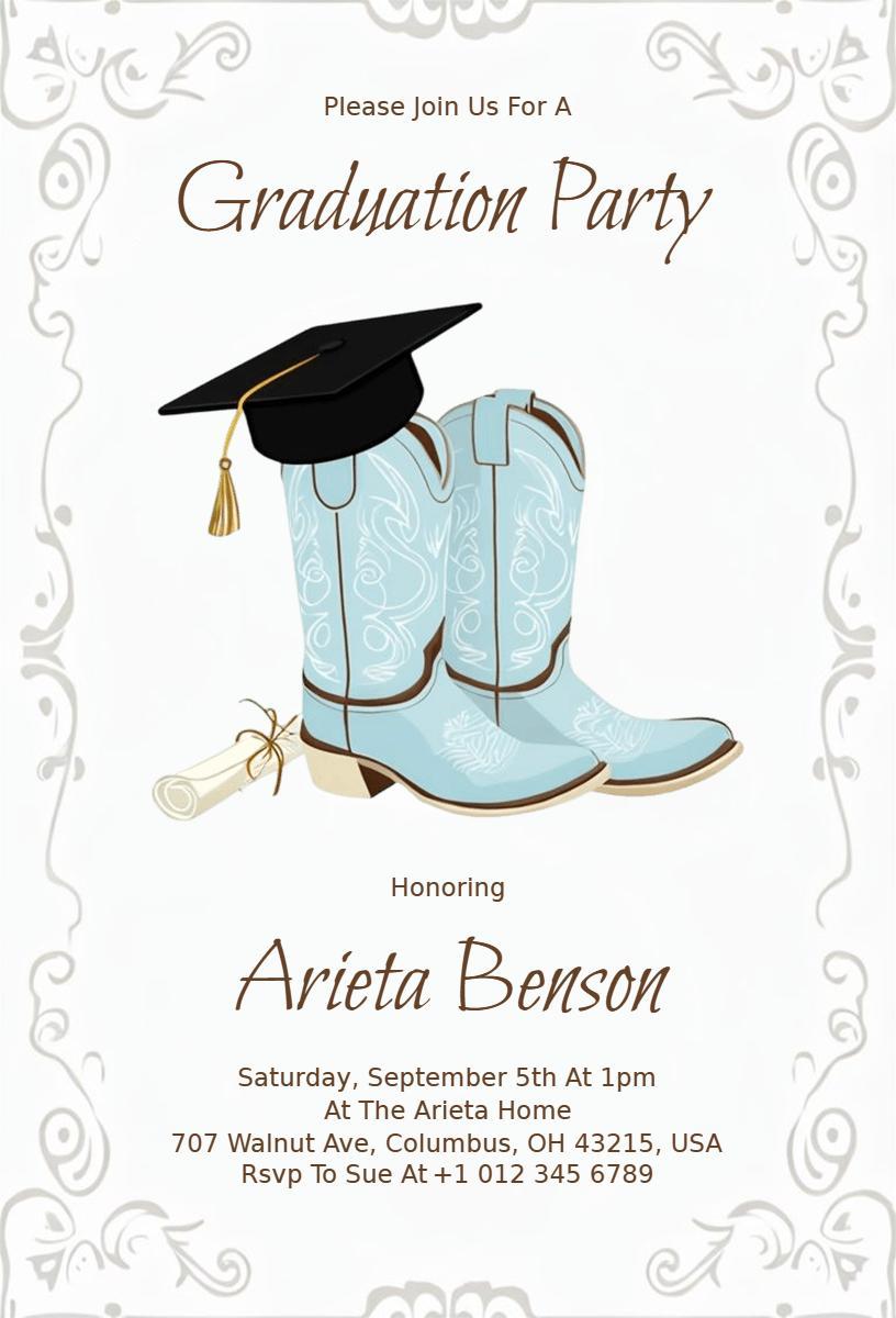 Western Boots Themed Graduation Celebration Invitation Template