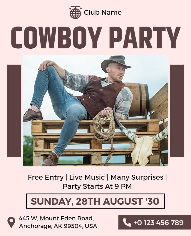 Western Themed Cowboy Party Invitation Flyer Template