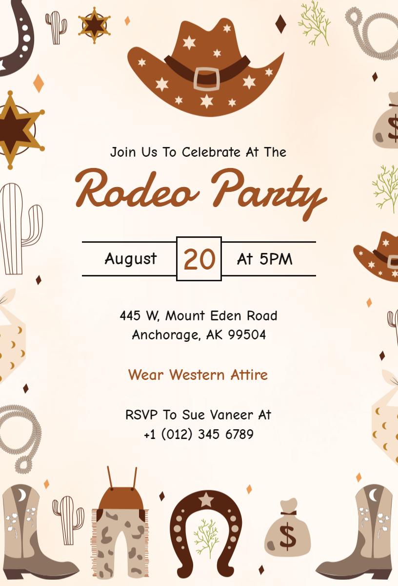 Western Cowboy Themed Rodeo Party Invitation Template