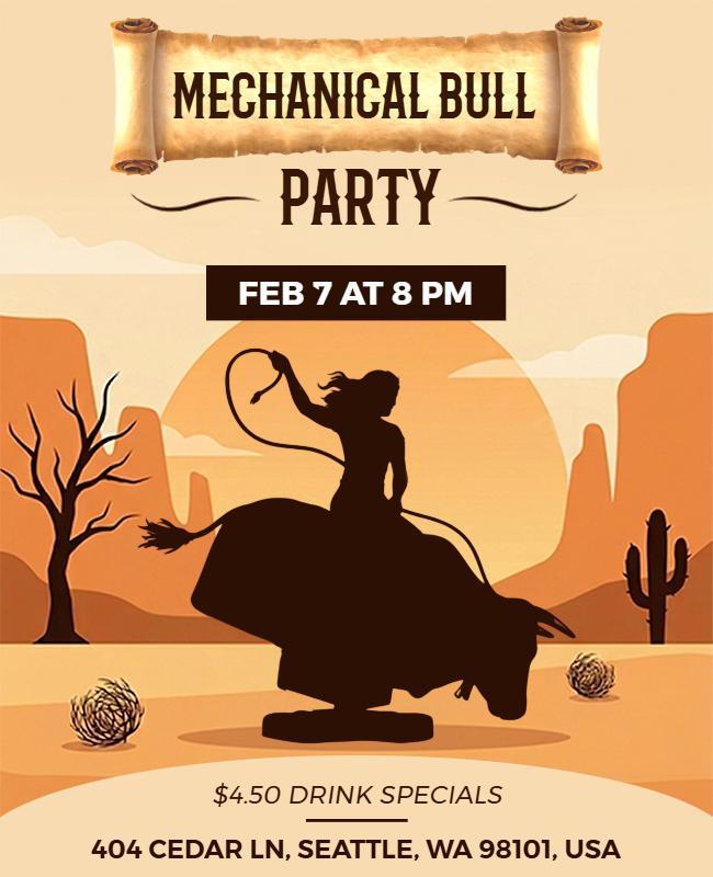 Western Mechanical Bull Riding Party Flyer Template