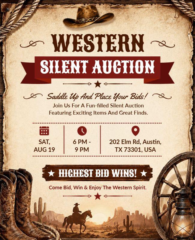 Western Silent Auction Event Flyer Template