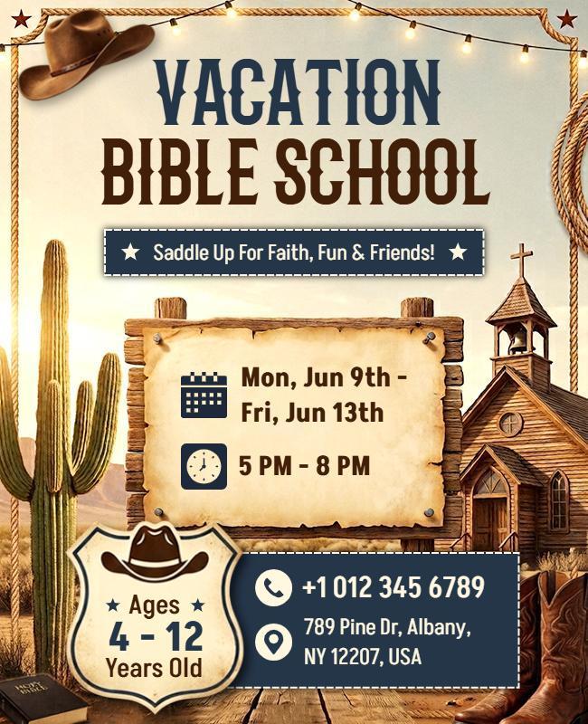 Western Style Vacation Bible School Flyer Template