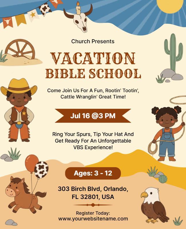 Western Theme Church Vacation Bible School Flyer Template