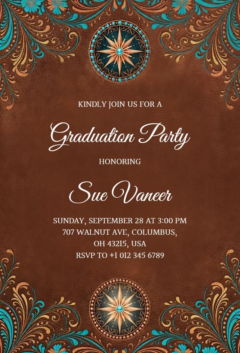 Western Themed Graduation Celebration Party Invitation Template