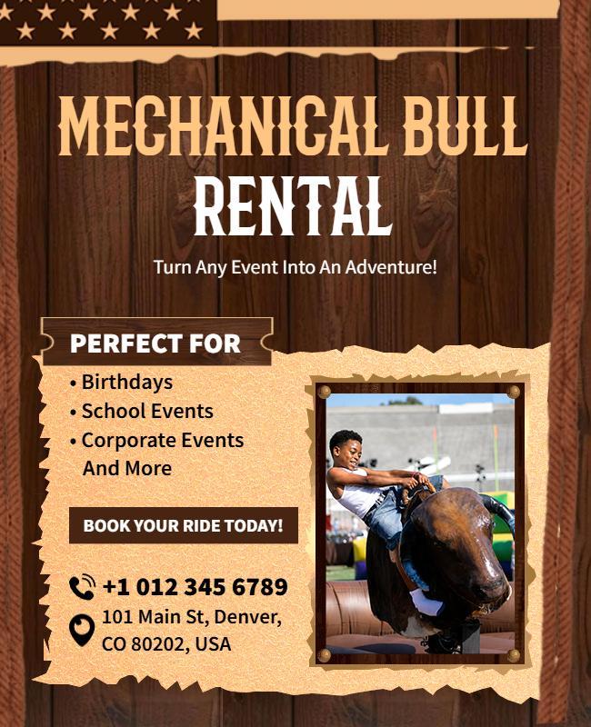Western-Themed Mechanical Bull Rental Flyer Template