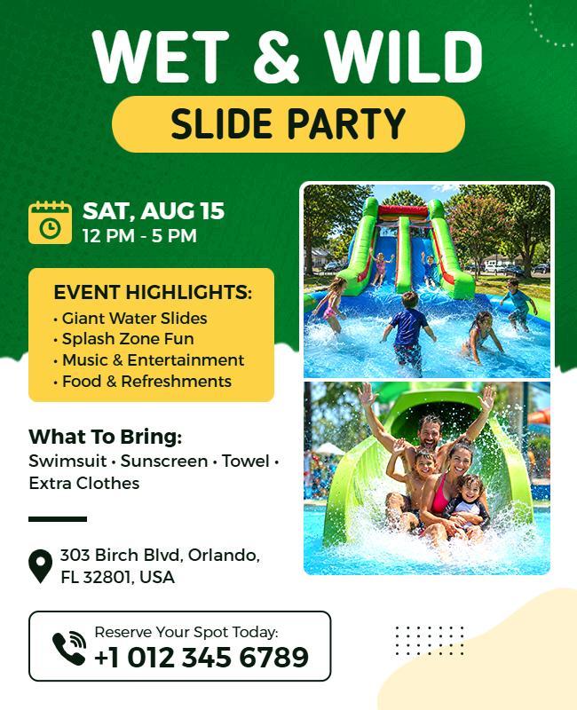 Wet and Wild Slide Party Announcement Flyer Template
