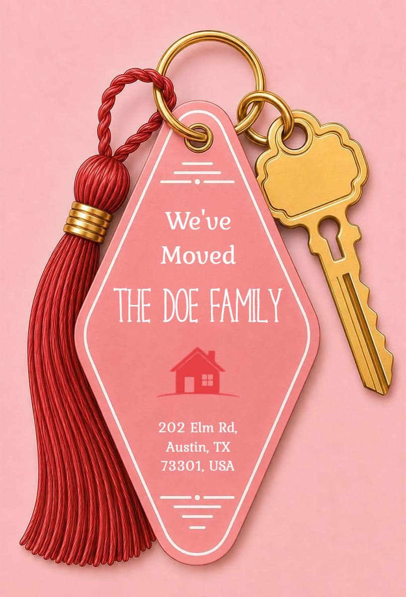 We've Moved Keychain Design Announcement Template