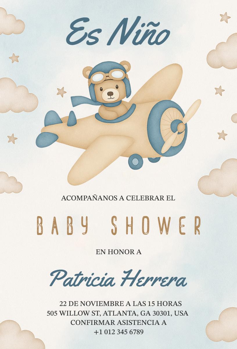 Whimsical Airplane Baby Shower Celebration Invitation Template
