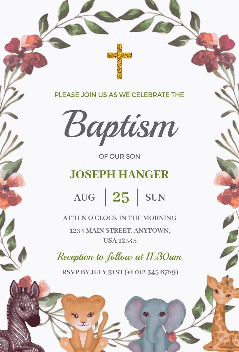 Whimsical Animal Theme Baptism Celebration Invitation Template