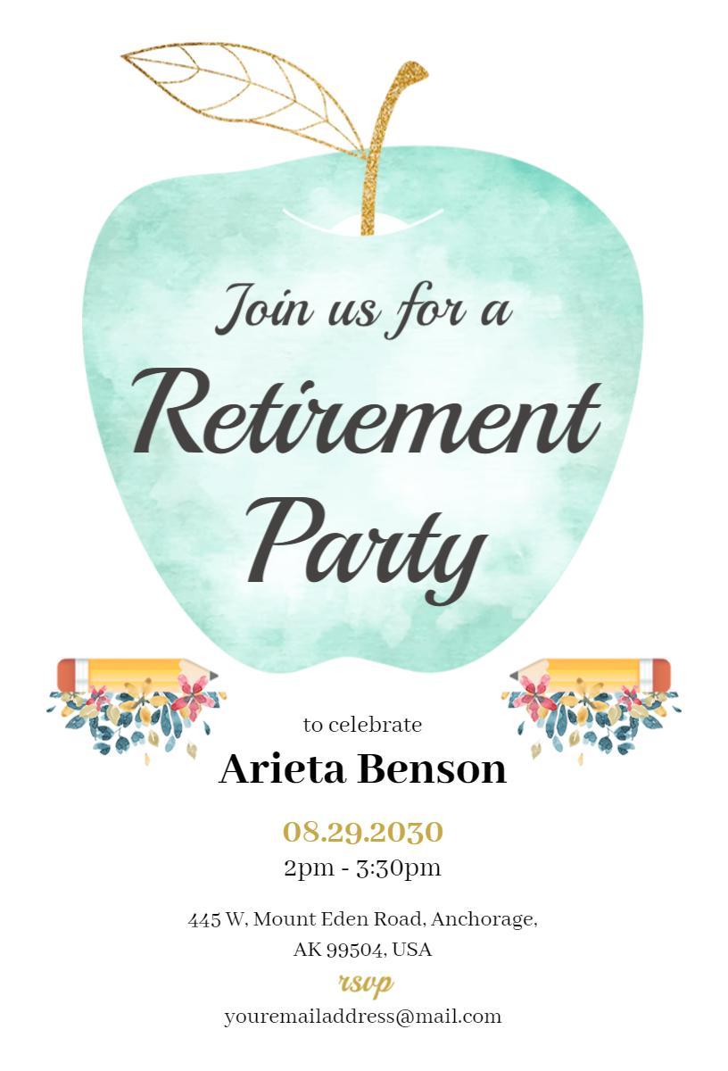 Whimsical Apple Green Retirement Celebration Party Invitation Template