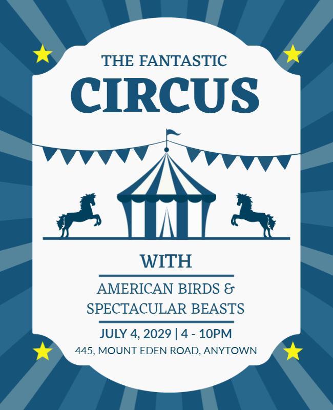 Whimsical Blue Circus Extravaganza Event Flyer Template