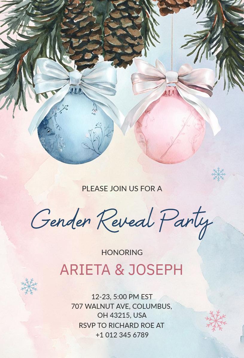 Whimsical Blue Pink Gender Reveal Celebration Invitation Template