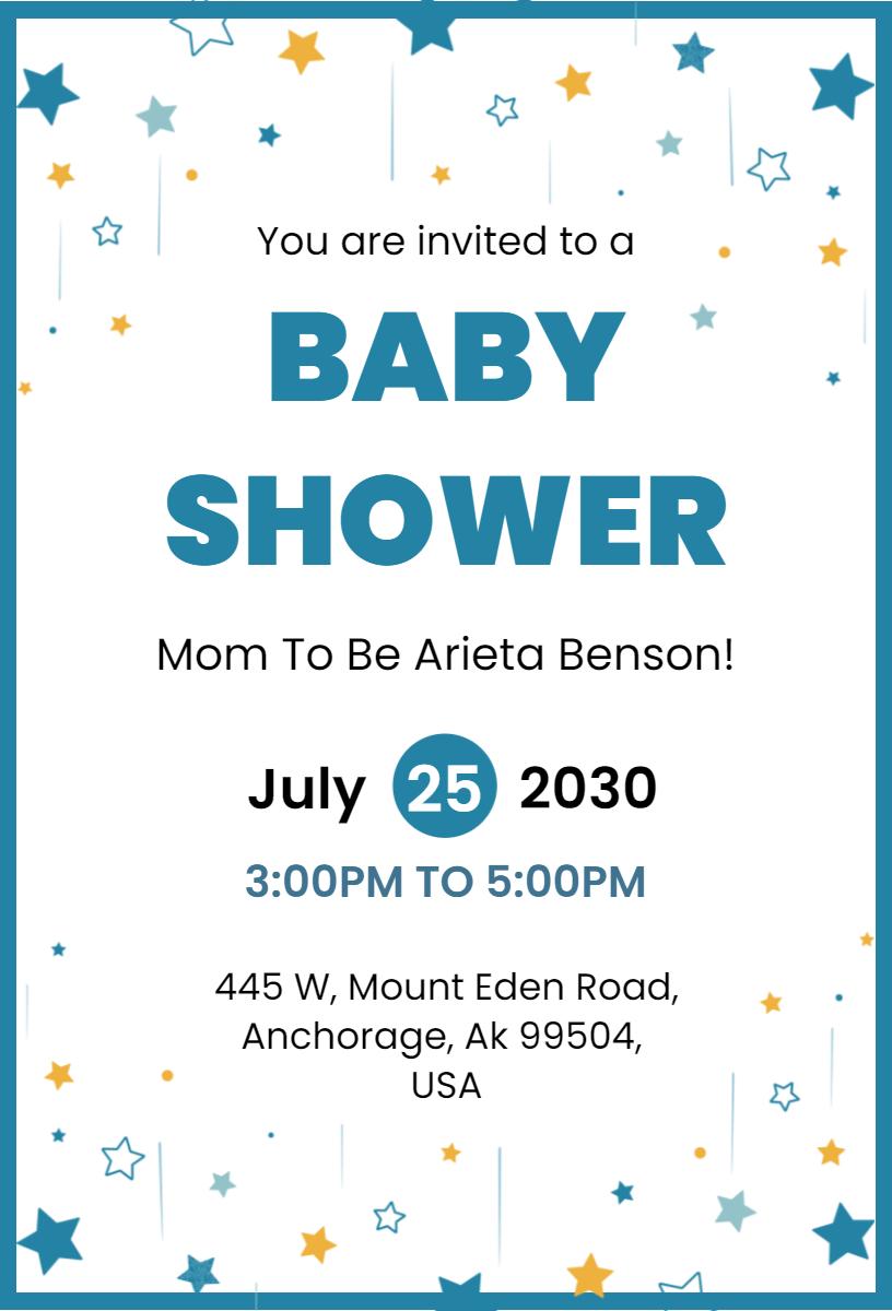 Whimsical Blue Starry Baby Shower Celebration Invitation Template