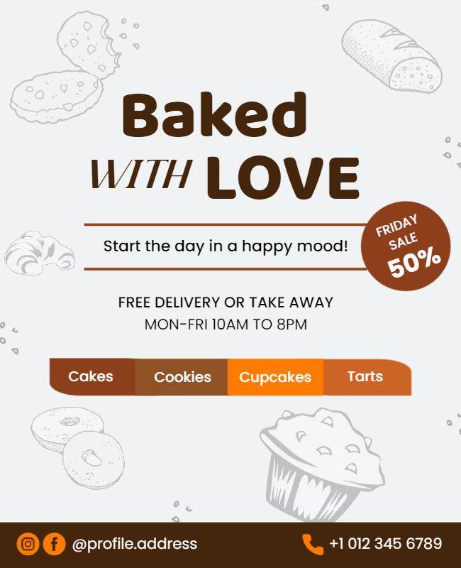 Whimsical Brown Dessert Bakery Promotion Sale Poster Template