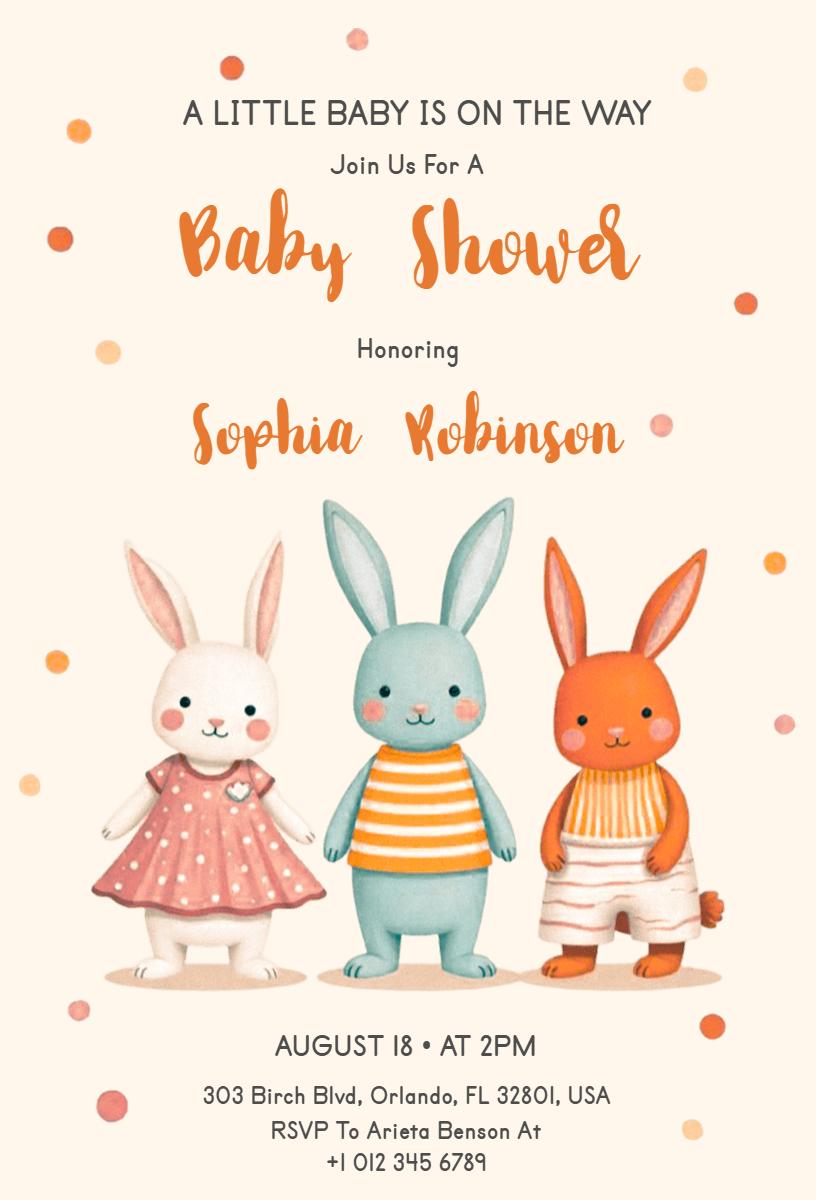 Whimsical Bunny Themed Baby Shower Celebration Invitation Template