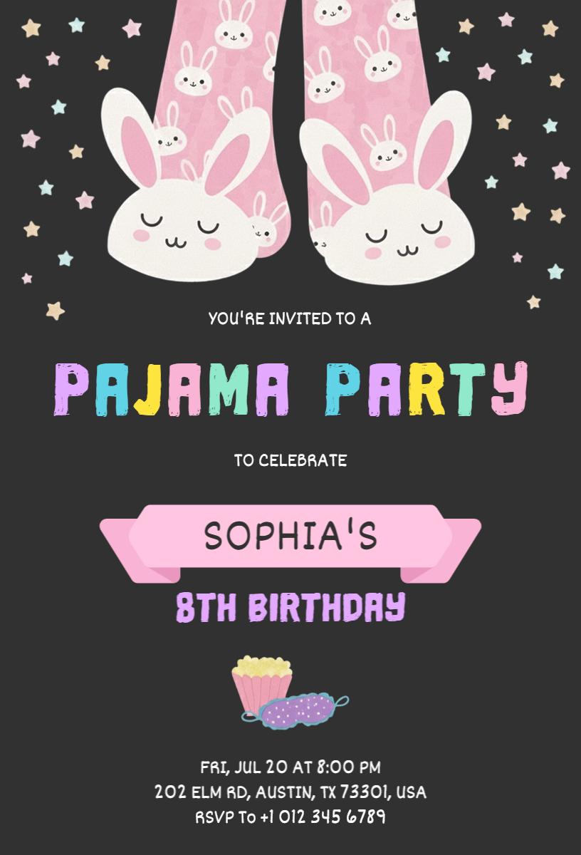 Whimsical Bunny Themed Pajama Party Invitation Template