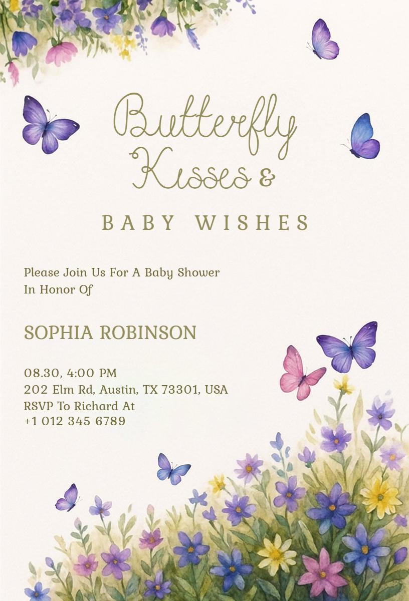 Whimsical Butterfly Baby Shower Celebration Invitation Template