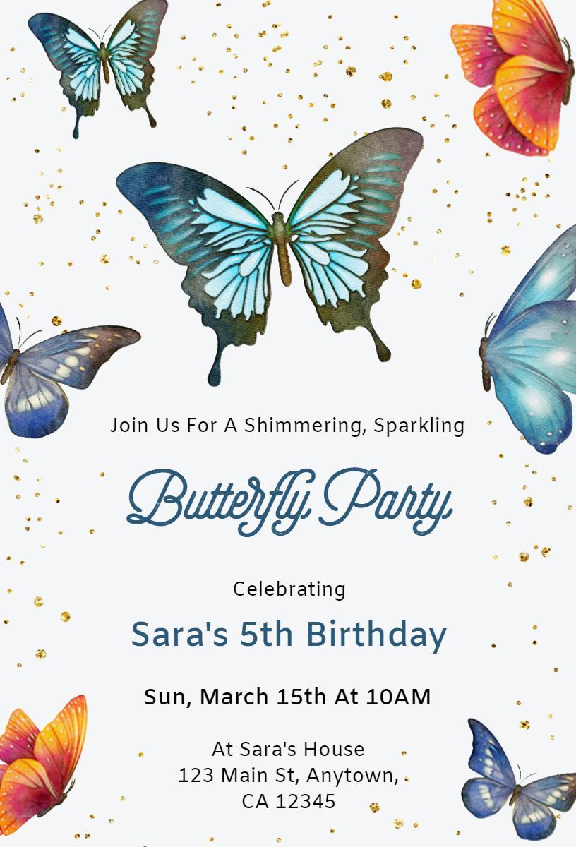 Whimsical Butterfly Theme 5th Birthday Celebration Invitation Template