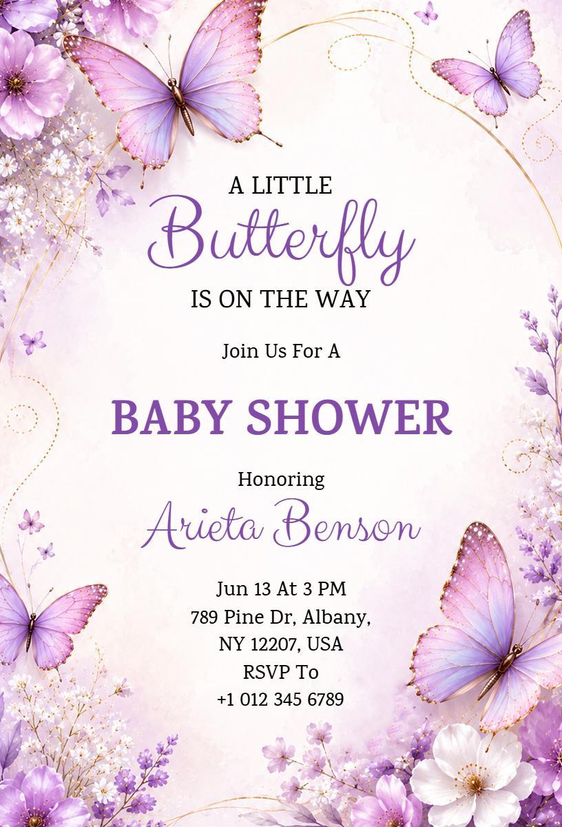 Whimsical Butterfly Themed Baby Shower Invitation Template