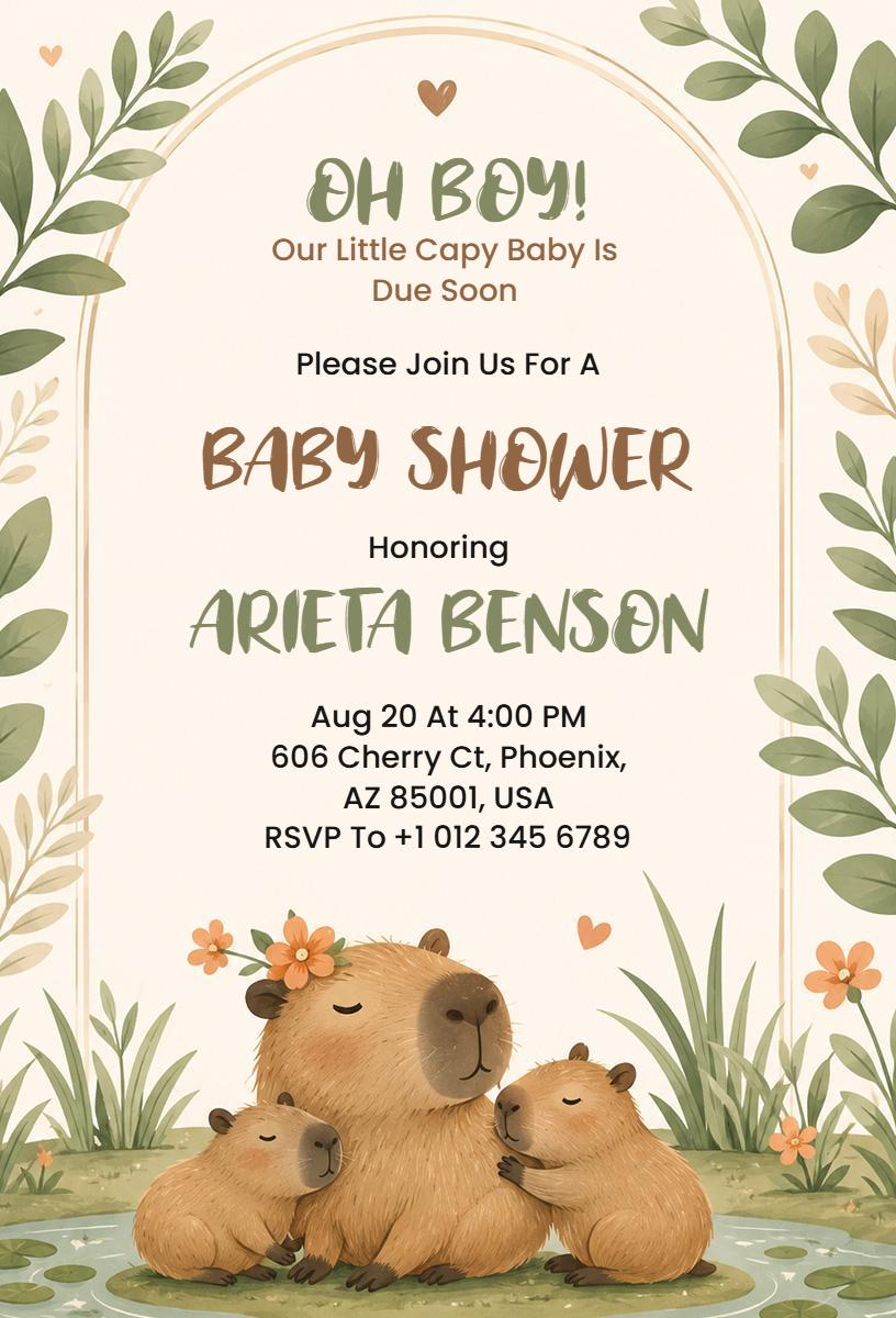 Whimsical Capybara Nature Baby Shower Invitation Template