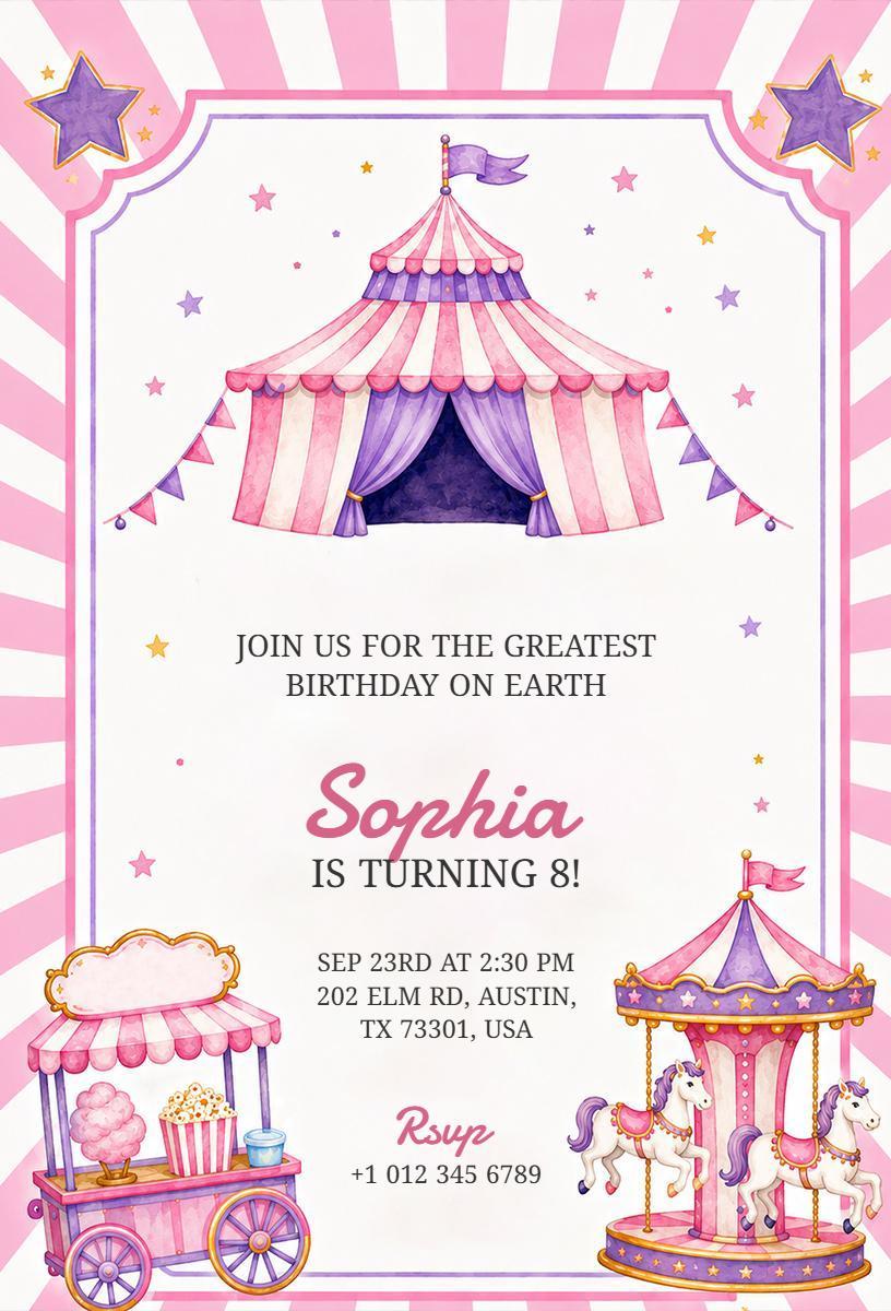 Whimsical Carnival Fun Birthday Celebration Invitation Template