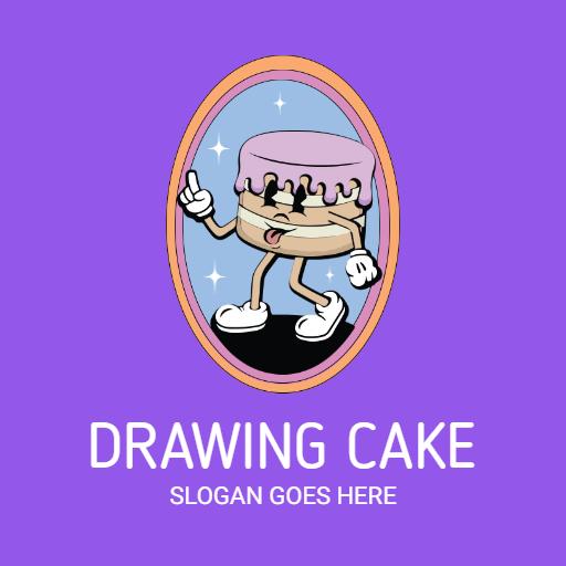 Whimsical Cartoon Cake Design for Fun Drawing Logo Template
