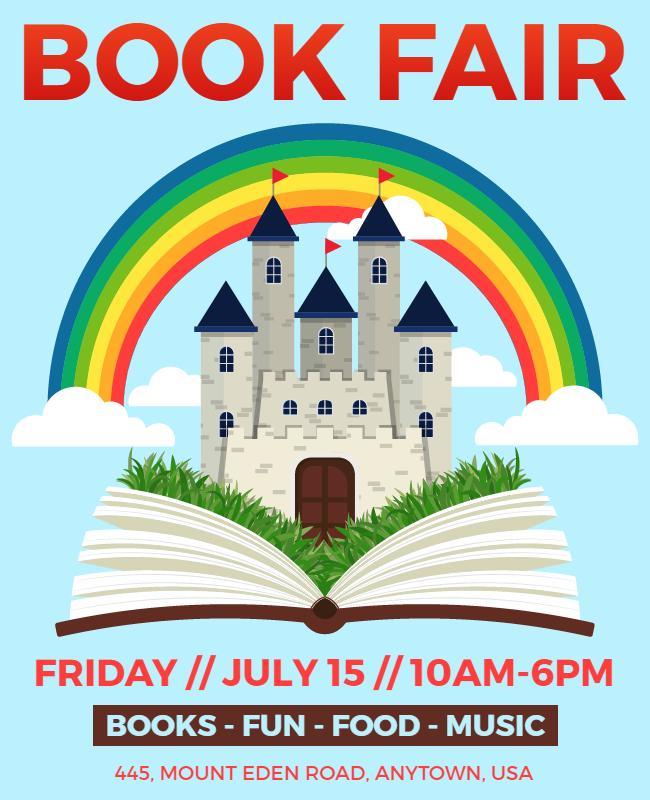 Whimsical Castle Rainbow Book Fair Event Poster Template