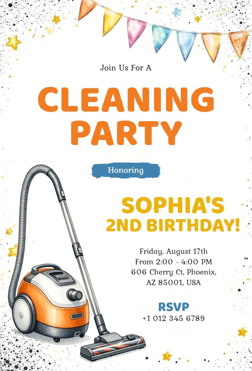 Whimsical Cleaning Party Fun 2nd Birthday Invitation Template