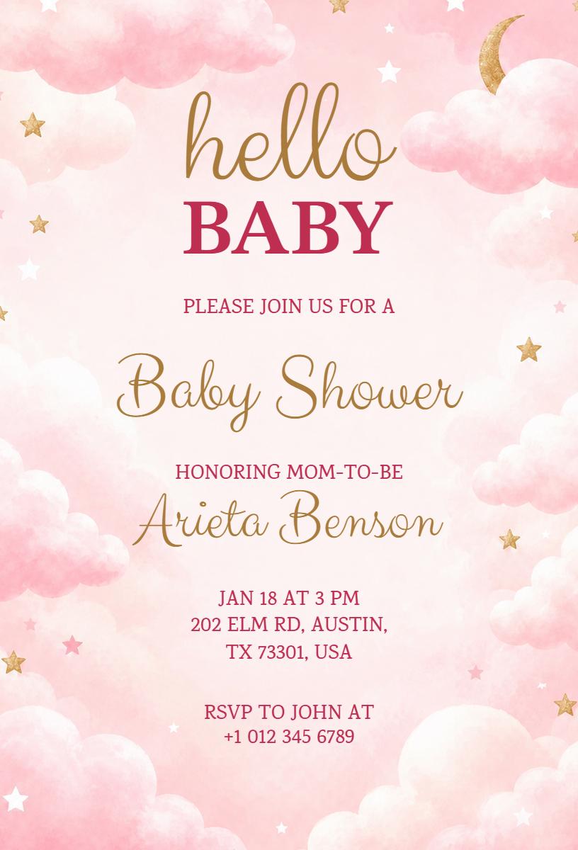 Whimsical Cloudy Hello Baby Shower Invitation Template