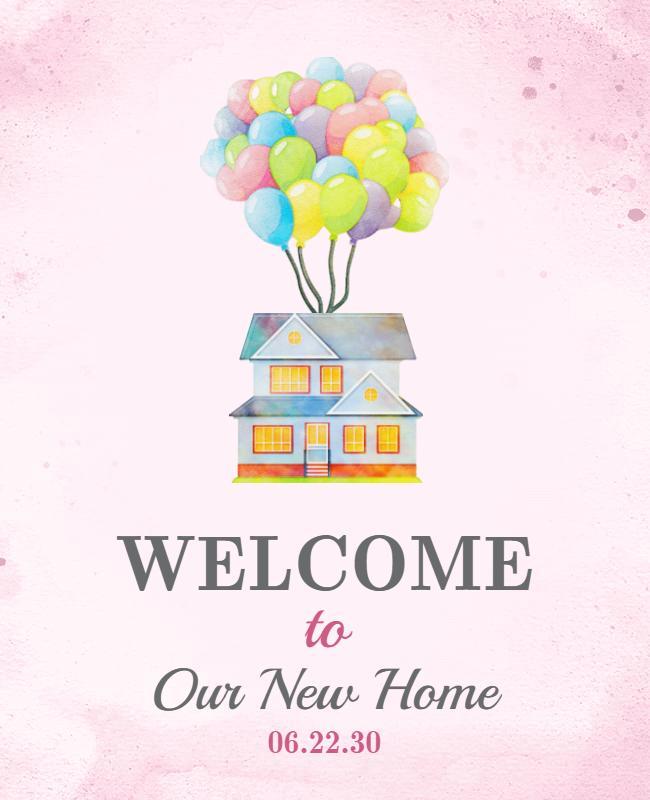 Whimsical Colorful Balloons New Home Welcome Poster Template
