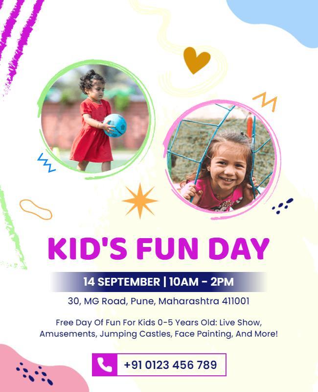Whimsical Colorful Kid's Fun Day Celebration Poster Template