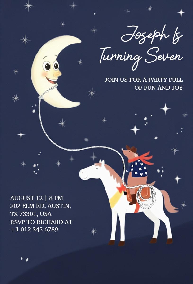 Whimsical Cowboy Theme Fun Birthday Celebration Invitation Template