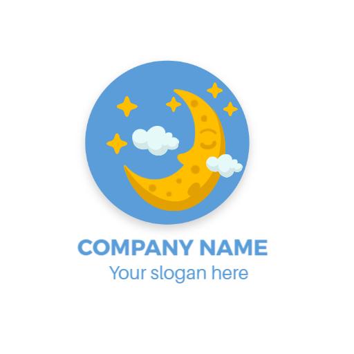 Whimsical Crescent Moon with Stars and Clouds Logo Template