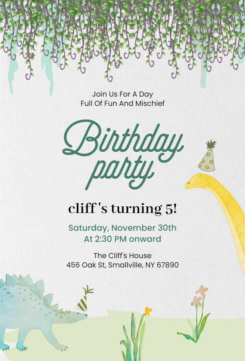 Whimsical Dinosaur Adventure Birthday Celebration Invitation Template
