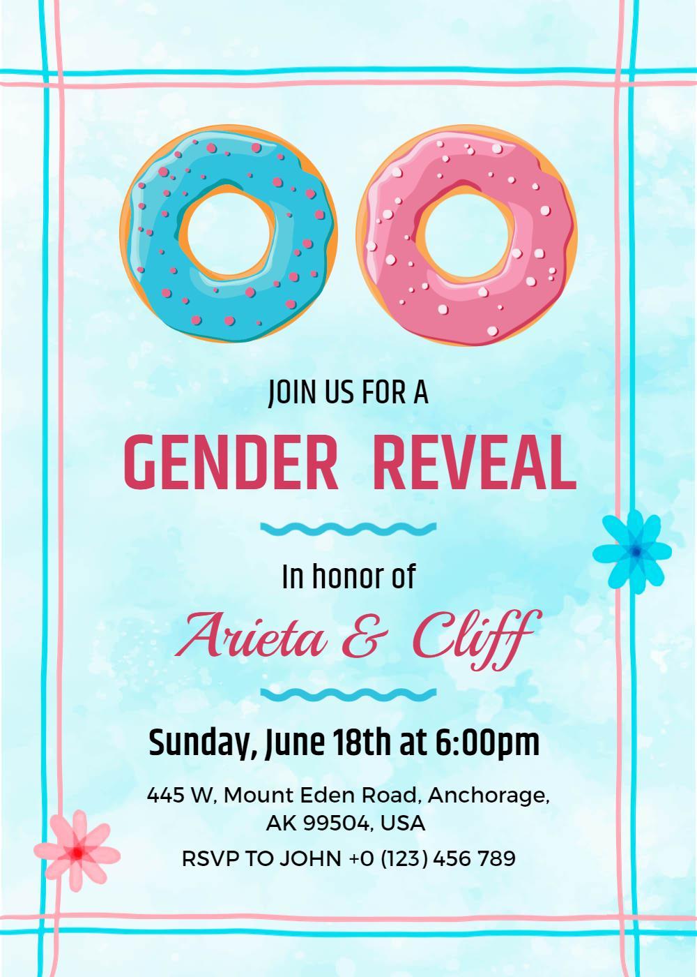 Whimsical Donut Themed Gender Reveal Invitation Template