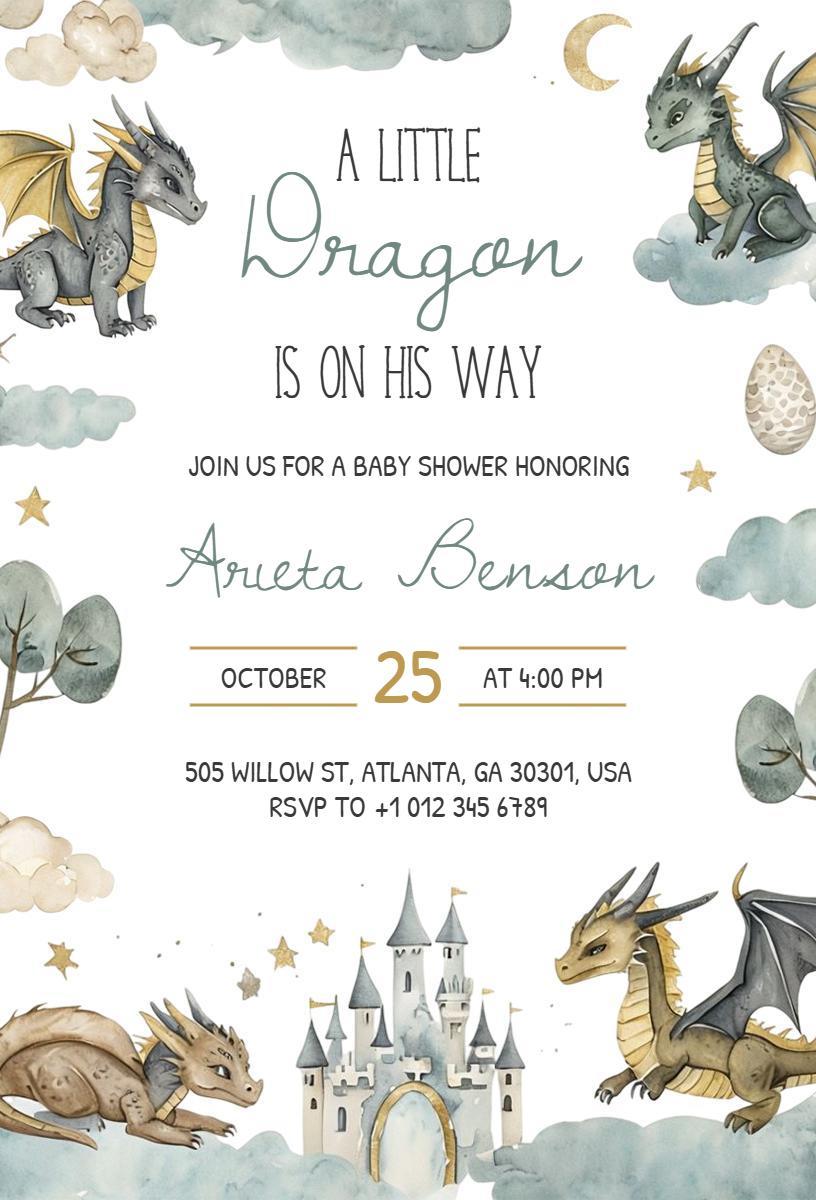 Whimsical Dragon Baby Shower Celebration Invitation Template