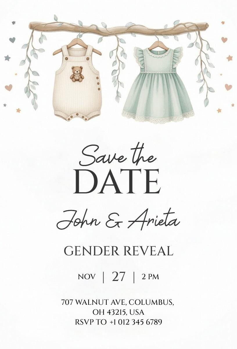Whimsical Dress and Suit Gender Reveal Invitation Template