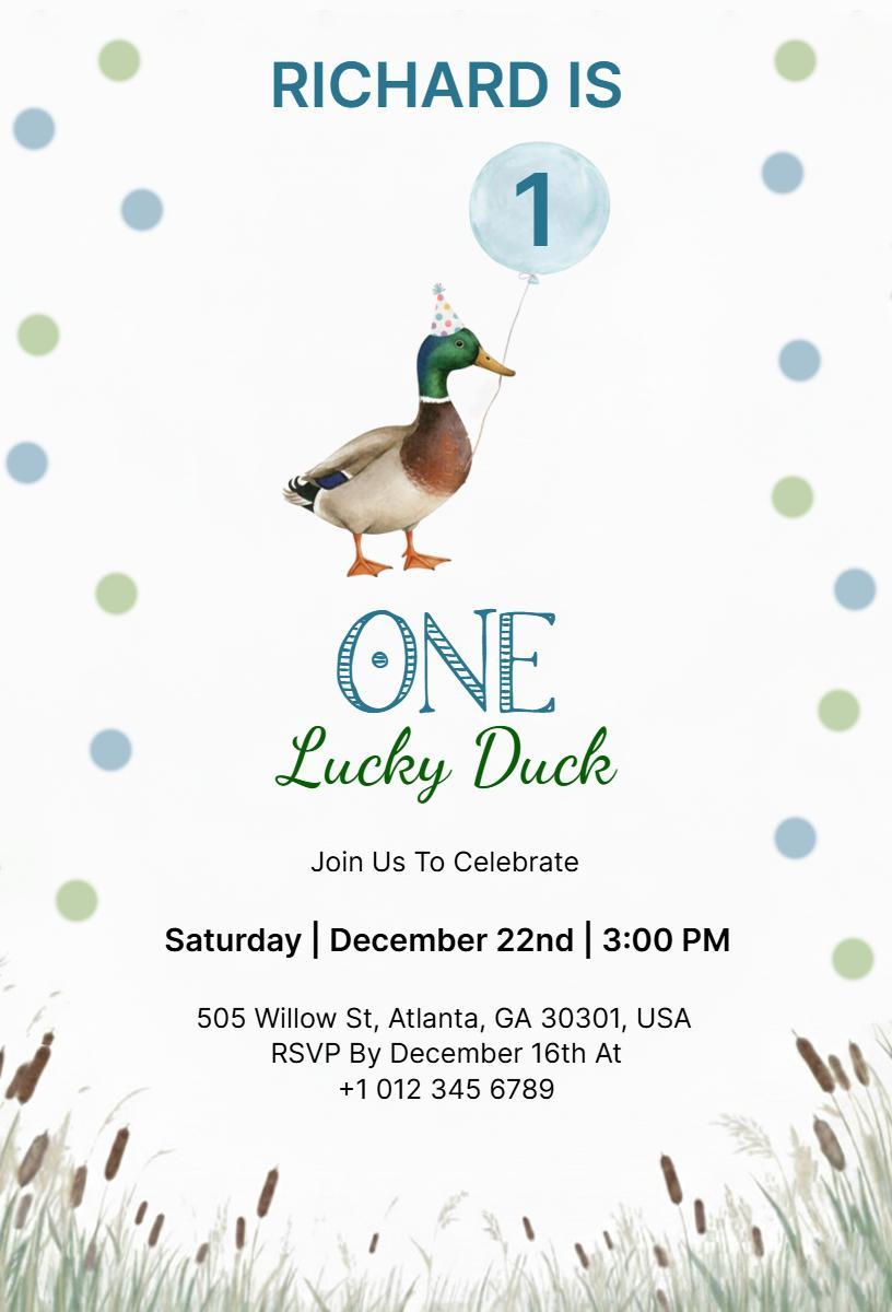 Whimsical Duck Theme 1st Birthday Celebration Invitation Template
